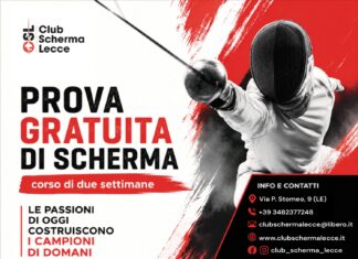 LECCE, LA SCHERMA APRE LE PORTE AI GIOVANI: DUE SETTIMANE DI PROVA GRATUITA AL CLUB SCHERMA LECCE