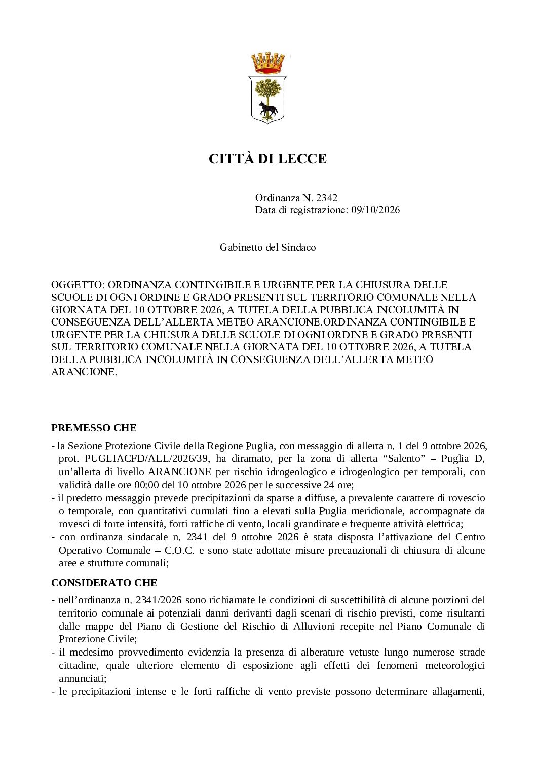 Lecce allerta Meteo